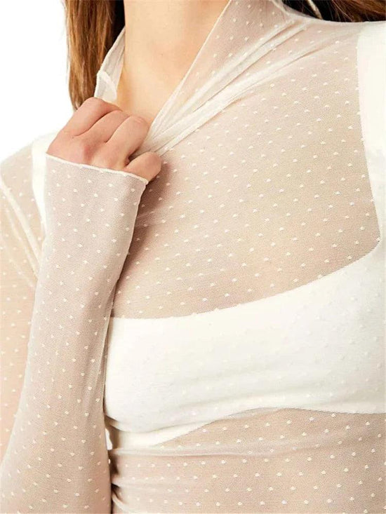 Women’s Sheer Mesh Turtleneck Top – Slim Fit Long Sleeve Clubwear women-tshirt AllTrendMart