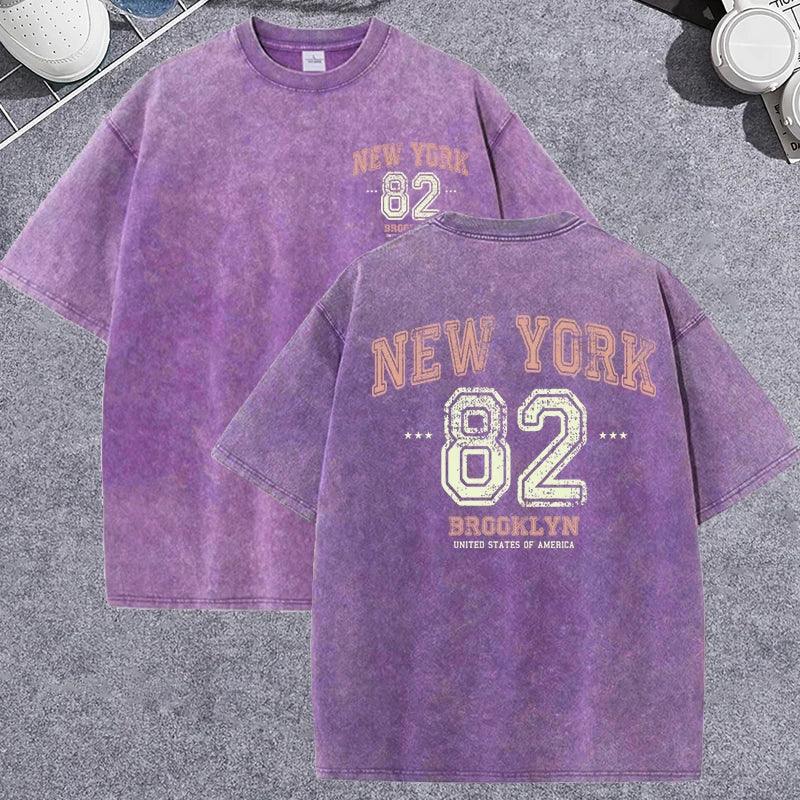 Unisex Vintage Washed T-Shirt – New York 82 Graphic Cotton Loose Fit Tee unisex-tshirt AllTrendMart Purple XS