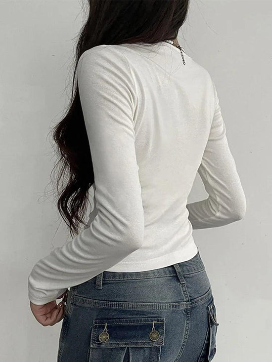 Women’s Square Neck Crop Top – Y2K Fairycore Long Sleeve Slim Fit Tee women-tshirt AllTrendMart
