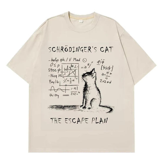 Schrödinger Cat Graphic T-Shirt – Physics Cotton Streetwear Tee unisex-tshirt AllTrendMart Beige S