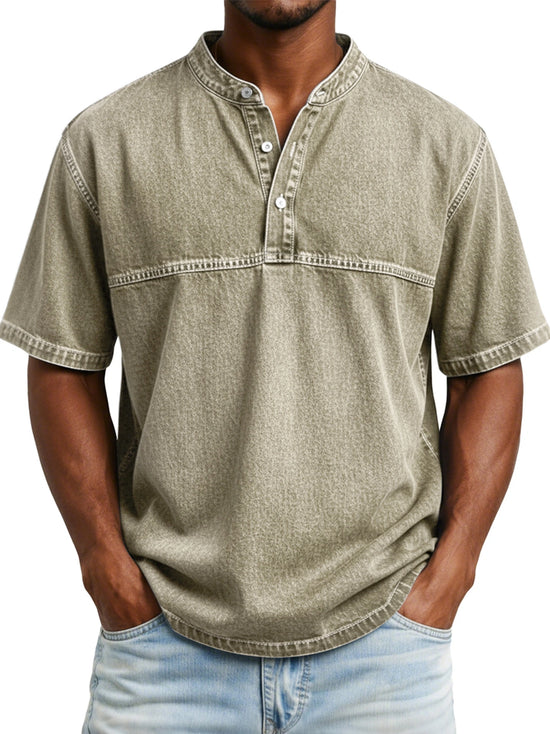 Men’s Slim Fit Henley T-Shirt – Printed Short Sleeve Casual Tee men-tshirt AllTrendMart