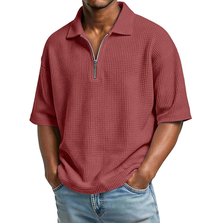 Men’s Waffle Knit Polo T-Shirt – Short Sleeve Breathable Summer Tee men-tshirt AllTrendMart