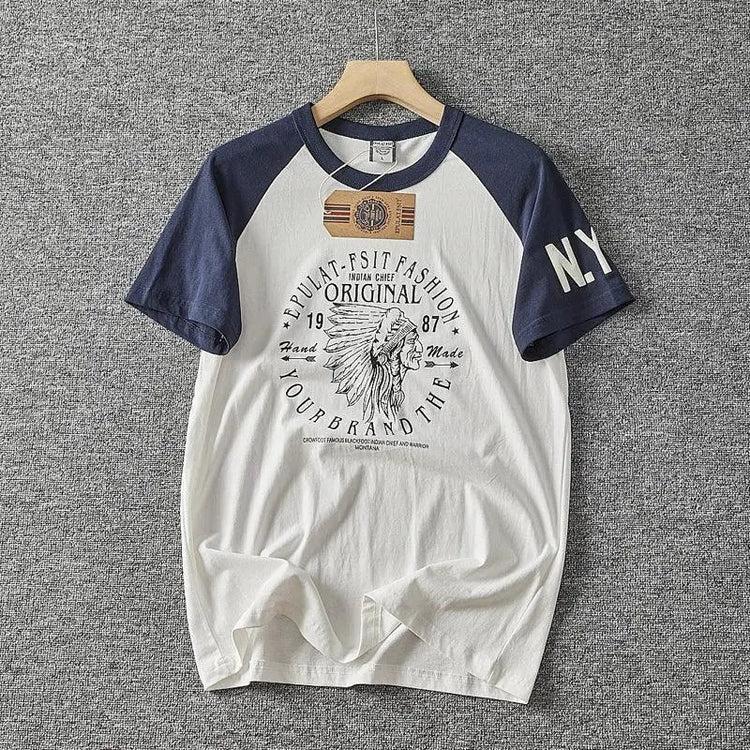 Men’s Washed Vintage Graphic T-Shirt – Retro Cotton Casual Tee men-tshirt AllTrendMart Navy Blue & White M