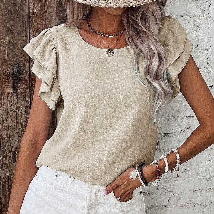 Women’s Petal Sleeve T-Shirt – Loose Fit Casual Summer Top women-tshirt AllTrendMart