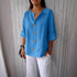 Women’s V-Neck Button T-Shirt – Loose Fit Long Sleeve Casual Top women-tshirt AllTrendMart Blue S