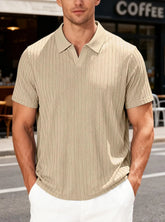 Men’s Jacquard Polo T-Shirt – Casual Relaxed Fit Summer Lapel Top men-tshirt AllTrendMart Khaki S