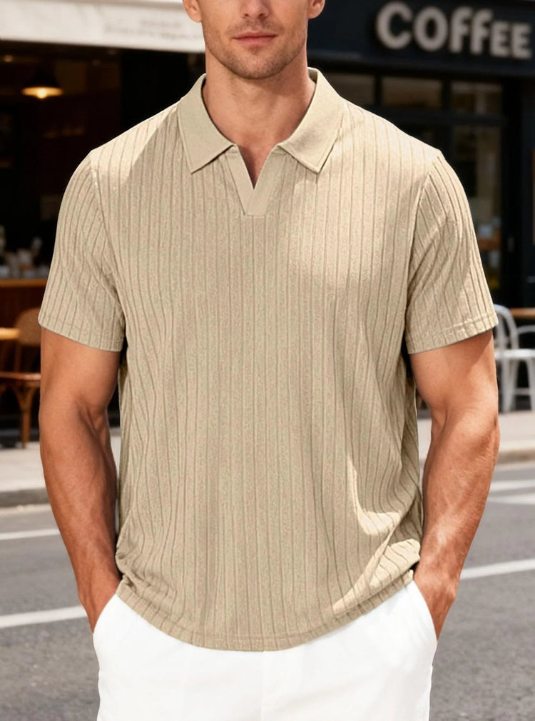 Men’s Jacquard Polo T-Shirt – Casual Relaxed Fit Summer Lapel Top men-tshirt AllTrendMart Khaki S