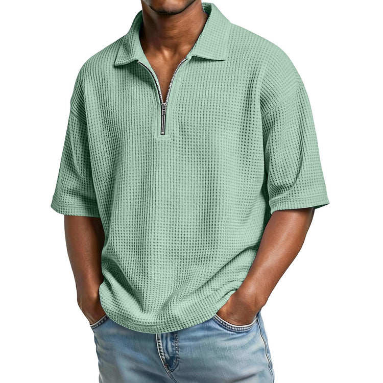Men’s Waffle Knit Polo T-Shirt – Short Sleeve Breathable Summer Tee men-tshirt AllTrendMart Light Green S