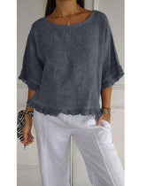 Women’s Ruffle Sleeve T-Shirt – Cotton Casual Short Sleeve Top women-tshirt AllTrendMart Dark Grey S