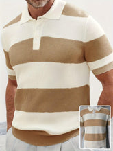 Men’s Short Sleeve Knit Polo T-Shirt – Slim Fit Color Block Casual Top men-tshirt AllTrendMart Beige M