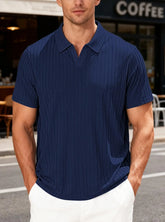 Men’s Jacquard Polo T-Shirt – Casual Relaxed Fit Summer Lapel Top men-tshirt AllTrendMart Navy Blue S