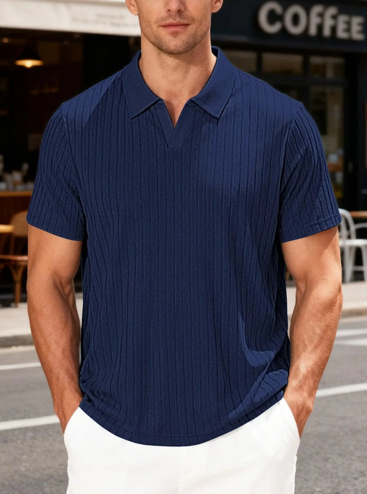 Men’s Jacquard Polo T-Shirt – Casual Relaxed Fit Summer Lapel Top men-tshirt AllTrendMart Navy Blue S