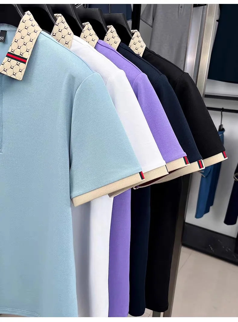 Men’s Contrast Polo Shirt – Short Sleeve Breathable Casual Summer Top men-tshirt AllTrendMart