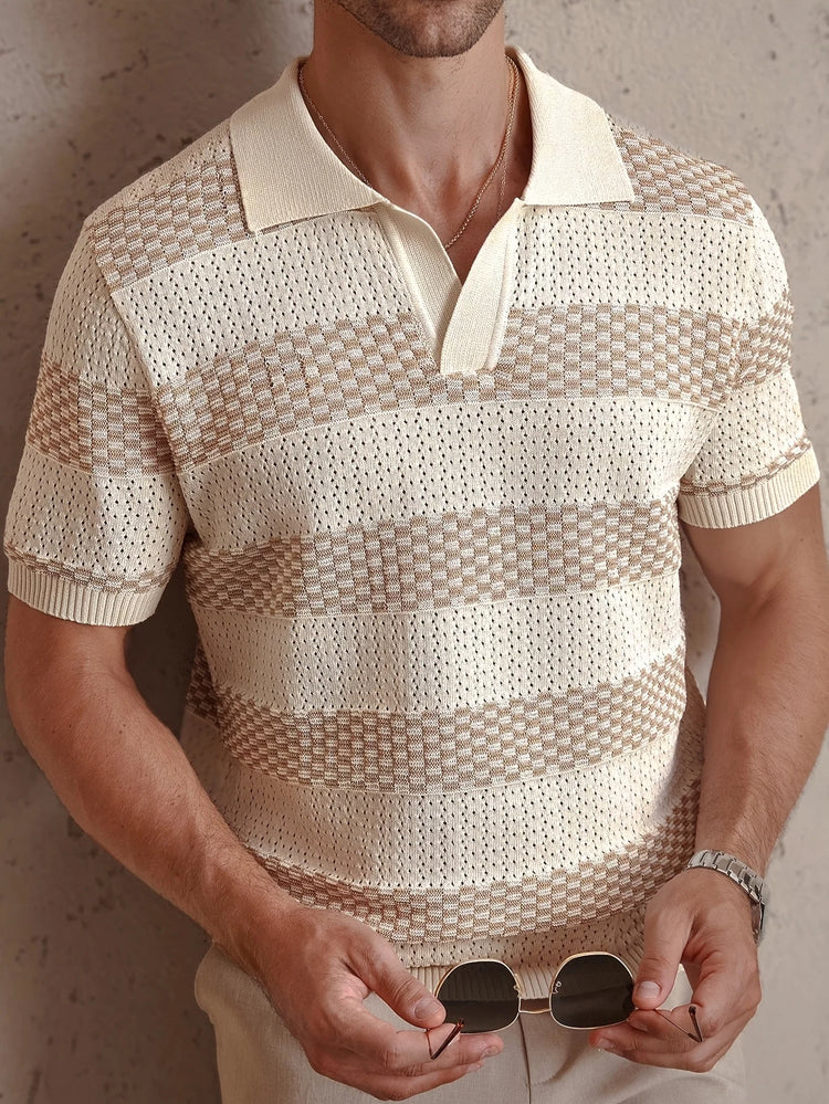 Men’s Knit Polo T-Shirt – Contrast Color Short Sleeve Casual Top men-tshirt AllTrendMart
