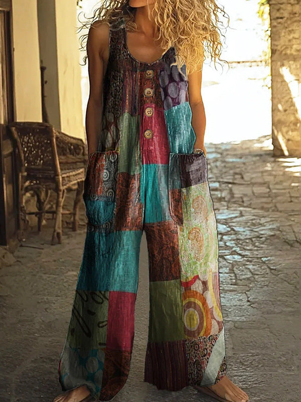 3D Digital Printing Women's Vest With Pocket Floral Jumpsuit (10220562252056)