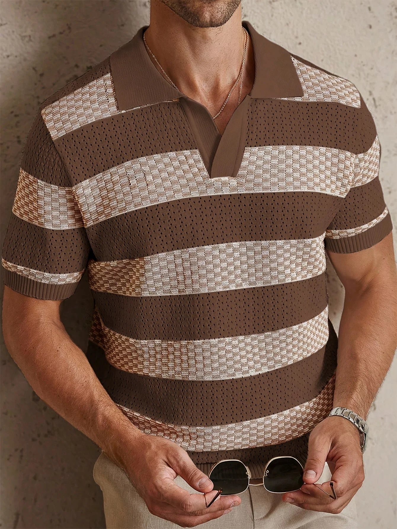 Men’s Knit Polo T-Shirt – Contrast Color Short Sleeve Casual Top men-tshirt AllTrendMart