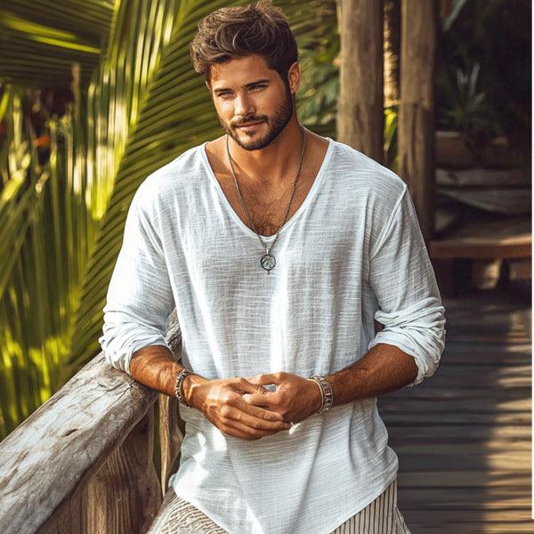 Men’s Slim Fit V-Neck Long Sleeve T-Shirt – Lightweight Casual Top men-tshirt AllTrendMart