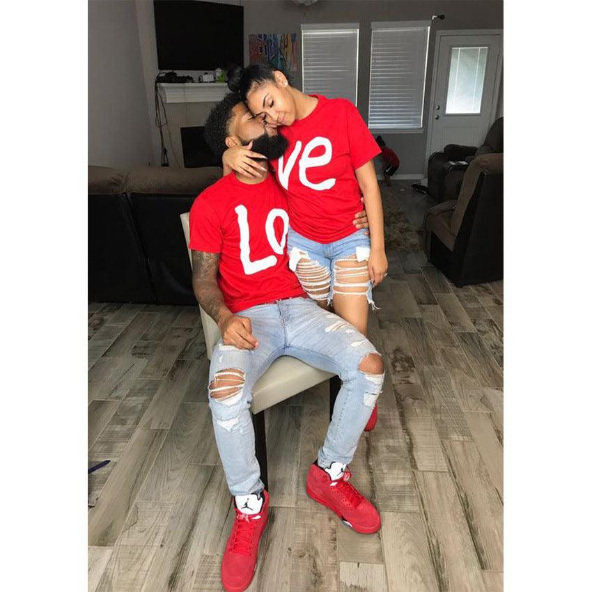 Matching Couple Graphic T-Shirt – Casual Loose Fit Cotton Blend Tee unisex-tshirt AllTrendMart Men Red S
