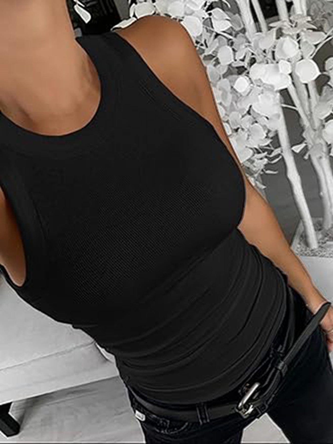 2 Piece Women's Vest Sexy Crew Neck Bottom Layer Wear Top Outside (10220261900568)