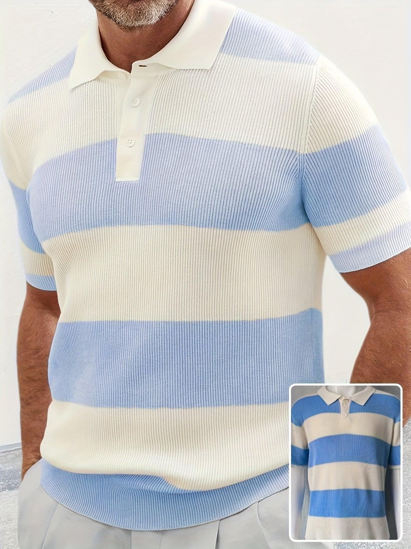 Men’s Short Sleeve Knit Polo T-Shirt – Slim Fit Color Block Casual Top men-tshirt AllTrendMart Blue M