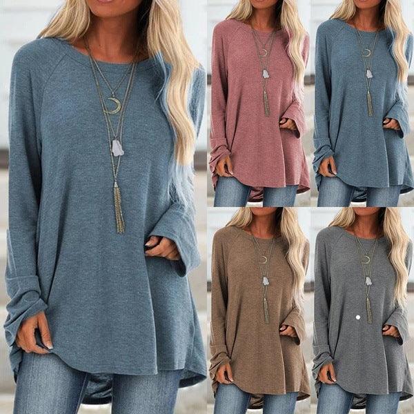 Women’s Loose Long Sleeve T-Shirt – Round Neck Casual Pullover Top women-tshirt AllTrendMart
