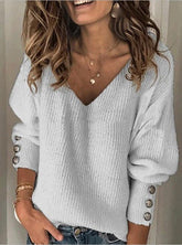 Women’s Cotton V-Neck Long Sleeve T-Shirt – Loose Fit Casual Top women-tshirt AllTrendMart