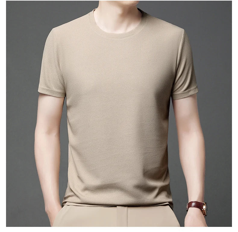 Men’s Waffle Knit T-Shirt – Short Sleeve Breathable Casual Summer Top men-tshirt AllTrendMart