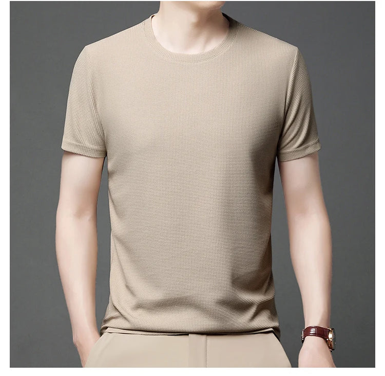Men’s Waffle Knit T-Shirt – Short Sleeve Breathable Casual Summer Top men-tshirt AllTrendMart