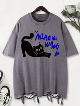 Unisex Vintage Washed T-Shirt – Black Cat Graphic Cotton Loose Fit Tee - AllTrendMart - image 9