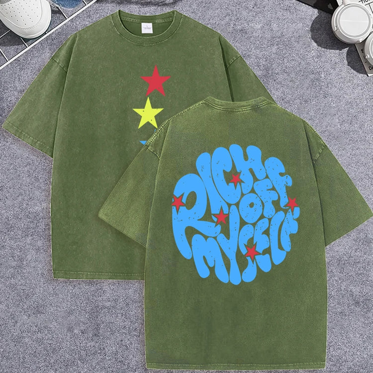 Unisex Vintage Washed T-Shirt – “Rich Off Myself” Graphic Cotton Loose Fit Tee - AllTrendMart - image 2