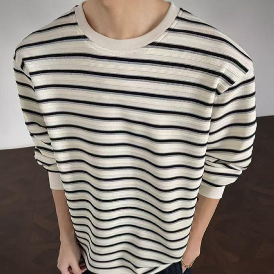 Men’s Striped Loose Fit Long Sleeve T-Shirt – Casual Streetwear Tee men-tshirt AllTrendMart