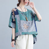 Ethnic Style Loose Round Neck Print Short Sleeve T-shirt women-tshirt AllTrendMart Green L