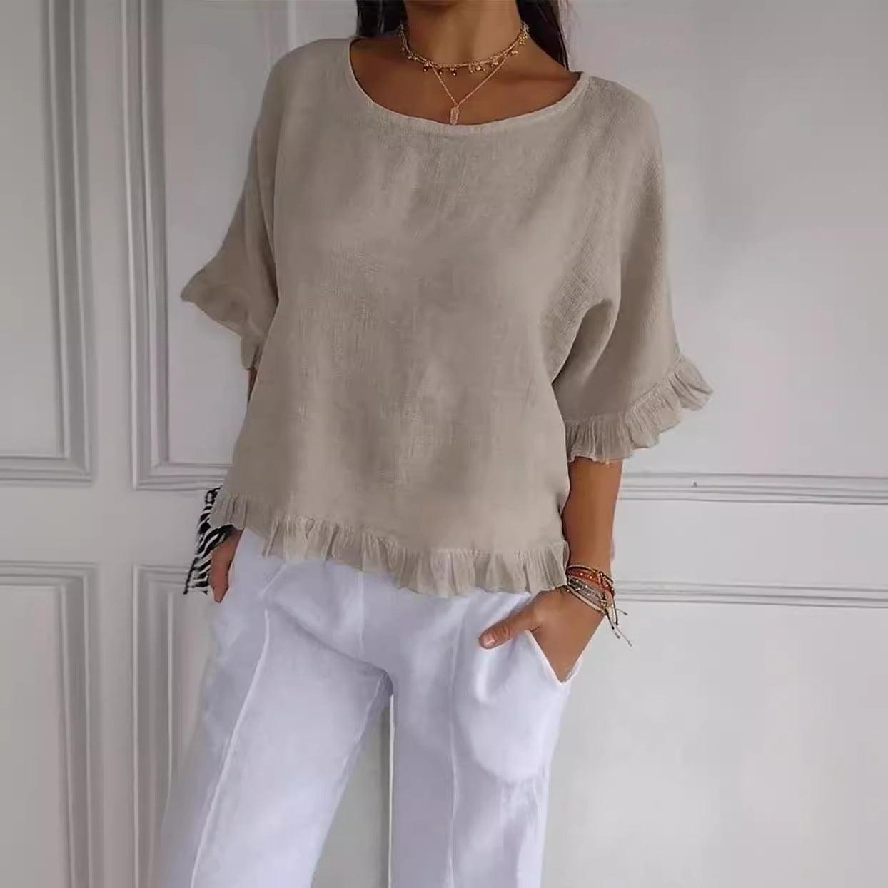 Women’s Ruffle Sleeve T-Shirt – Cotton Casual Short Sleeve Top women-tshirt AllTrendMart