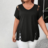 Women’s Plus Size Criss Cross V-Neck T-Shirt – Short Sleeve Casual Top women-tshirt AllTrendMart