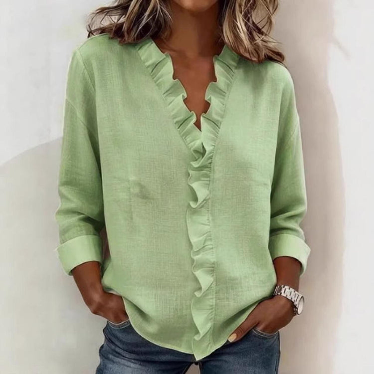 Women’s Ruffled Long Sleeve T-Shirt – Asymmetrical Casual Stylish Top women-tshirt AllTrendMart Green S