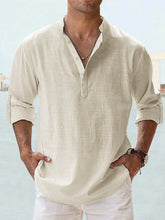 Men’s Cotton Linen Long Sleeve Shirt – Casual Stand Collar Loose Fit Top men-tshirt AllTrendMart
