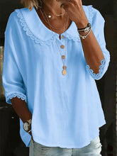 Women’s Lace Collar Button-Up T-Shirt – Casual Longline Solid Color Top women-tshirt AllTrendMart Sky Blue S