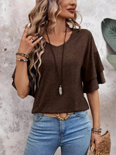 Women’s V-Neck Ruffle Sleeve T-Shirt – Loose Fit Casual Mid Sleeve Top women-tshirt AllTrendMart