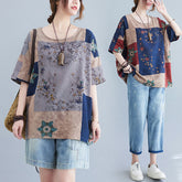 Ethnic Style Loose Round Neck Print Short Sleeve T-shirt women-tshirt AllTrendMart