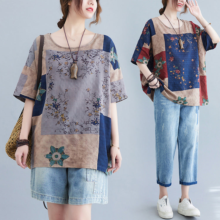 Ethnic Style Loose Round Neck Print Short Sleeve T-shirt women-tshirt AllTrendMart