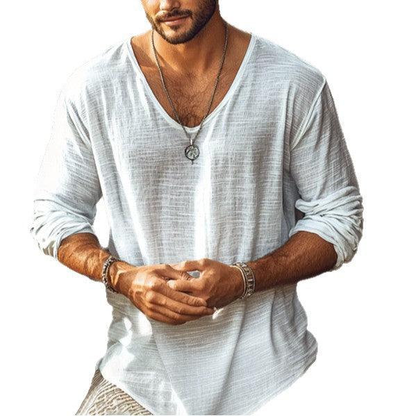 Men’s Slim Fit V-Neck Long Sleeve T-Shirt – Lightweight Casual Top men-tshirt AllTrendMart