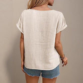 Women’s Hollow-Out Cotton T-Shirt – Casual Embossed Short Sleeve Top women-tshirt AllTrendMart