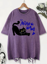 Unisex Vintage Washed T-Shirt – Black Cat Graphic Cotton Loose Fit Tee - AllTrendMart - image 3