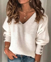 Women’s Cotton V-Neck Long Sleeve T-Shirt – Loose Fit Casual Top women-tshirt AllTrendMart