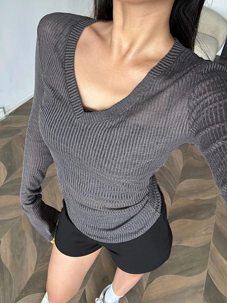 Women’s Sheer Long Sleeve T-Shirt – Slim Fit Lightweight Y2K Top women-tshirt AllTrendMart