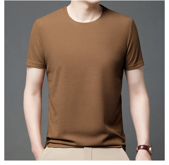 Men’s Waffle Knit T-Shirt – Short Sleeve Breathable Casual Summer Top men-tshirt AllTrendMart
