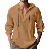 Men’s Hooded Long Sleeve T-Shirt – Lightweight Linen Casual Hoodie men-tshirt AllTrendMart Yellowish Brown S