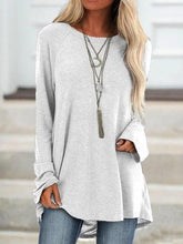 Women’s Loose Long Sleeve T-Shirt – Round Neck Casual Pullover Top women-tshirt AllTrendMart White S