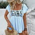Women’s Lace Trim Square Neck T-Shirt – Embroidered Sleeveless Summer Top women-tshirt AllTrendMart Blue S