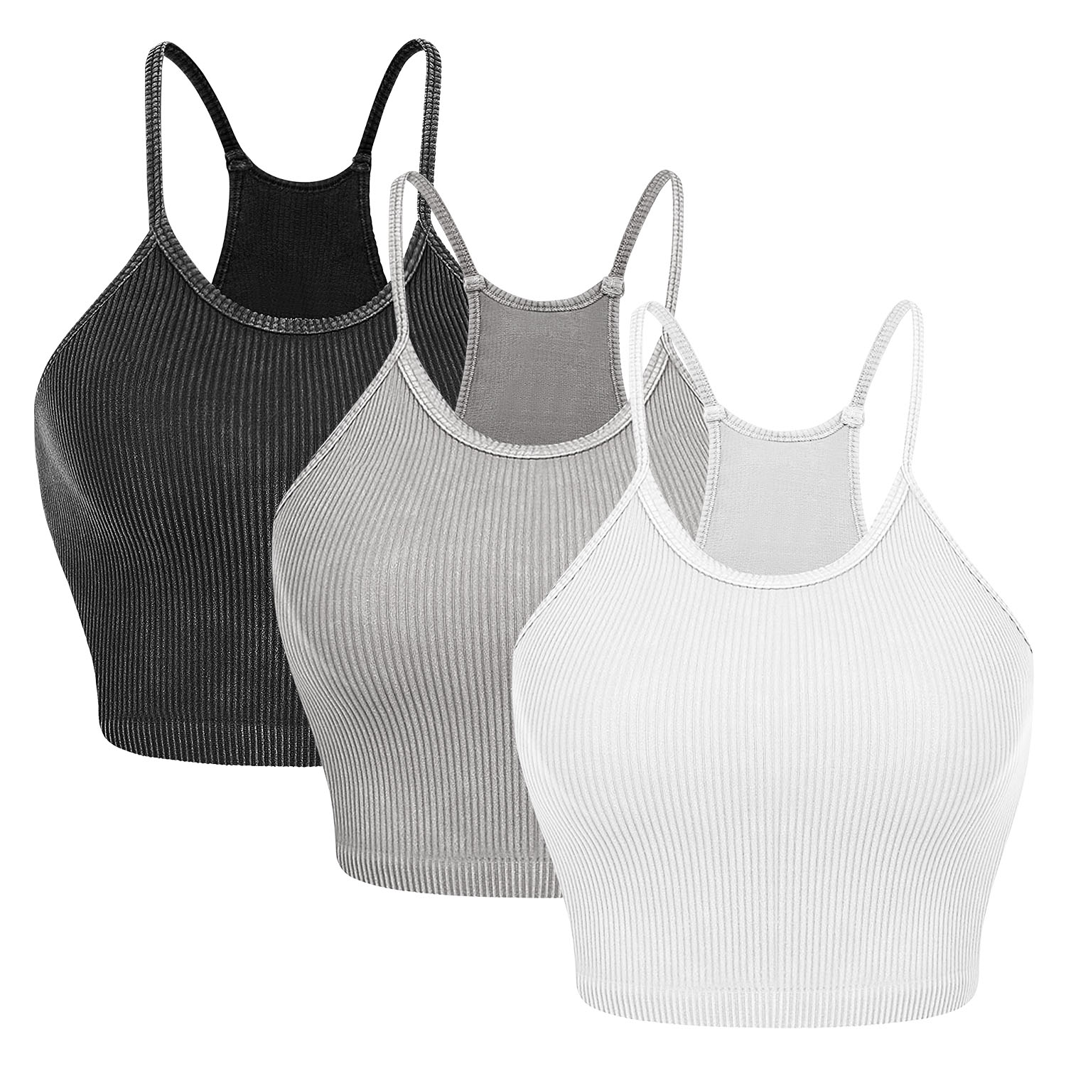 3 Pack Women Crop Basic Tank Top Ribbed Knit Sleeveless Round Neck 9 Color Machine Wash Summer Crop S To XL (10220067815704)